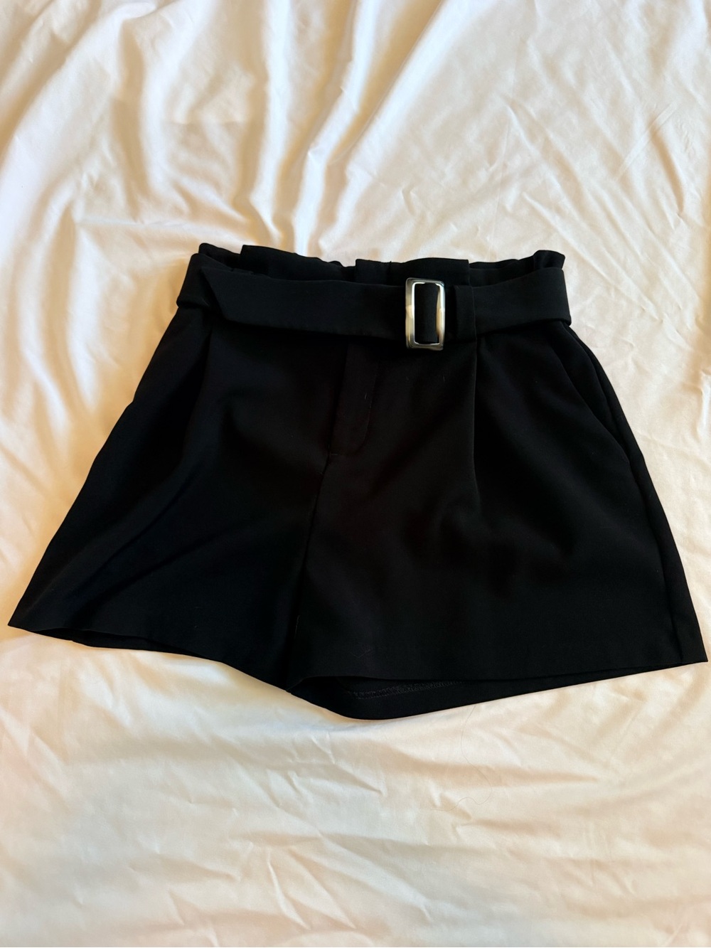 Nine West Black High-Waist Paperbag Shorts with Belt